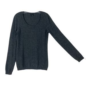 Nwot THEORY Sweater Women L Cashmere Grey Scoop-Neck Long-Sleeve
